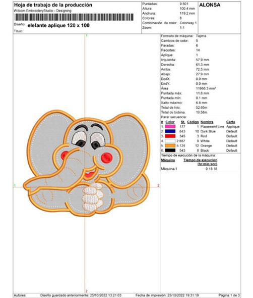 Matriz Bordado: Elefante Aplique 1