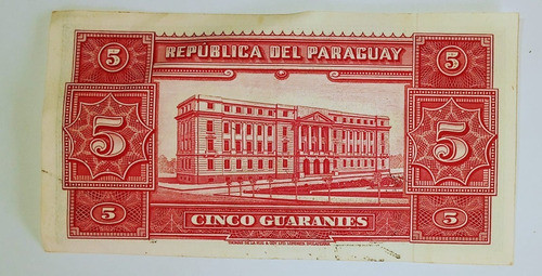 Billete De Paraguay 5 Guaranies 1952 P.186 Vf+ 1