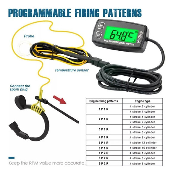 Cuenta Horas Motor Reloj Tacómetro Rpm Medidor Temperatura 1