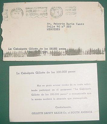 Tarjeta Sobre Carta Confirmac Cabalgata Gillette Publicidad 0