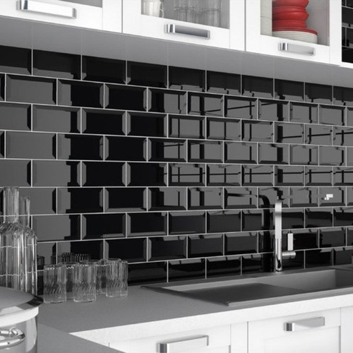 Ceramica Subway Biselados Negros Acuarela Revestimiento 1