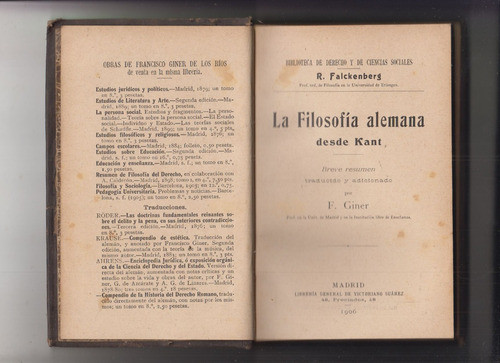 1906 La Filosofia Alemana Desde Kant Por Richard Falckenberg 1