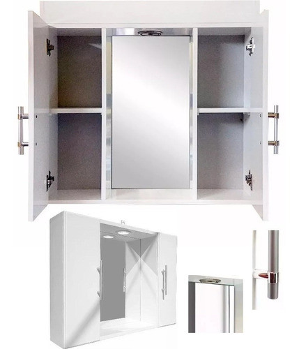 Espejo Peluqueria Laqueado Blanco Luz 2 Puertas 4 Estantes 0