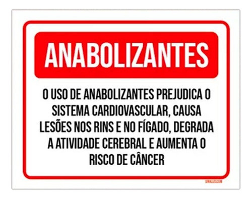 Placa Sinalização - Anabolizantes Prejudica Saúde 18x23 0
