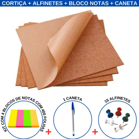 Placa Cortiça 6 Unidades Com Alfinetes Caneta Bloco De Notas 1