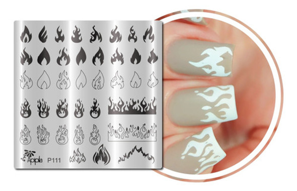 Placa Para Carimbo De Decoração Unhas  P111 Chamas 0