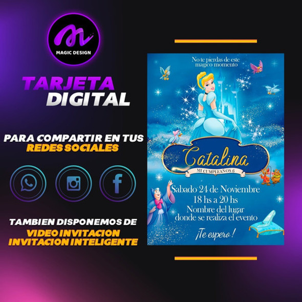 Tarjeta Invitación Princesas Cumpleaños - Digital 1