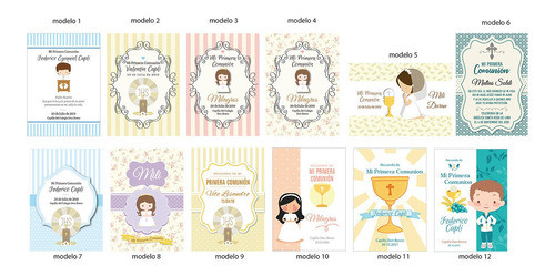 18 Estampitas Tarjetas Invitaciones Comunión Varón Nenas 1
