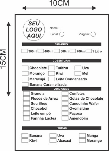Comanda Ficha Açai Personalizada 14 Talões 10x15cm 1