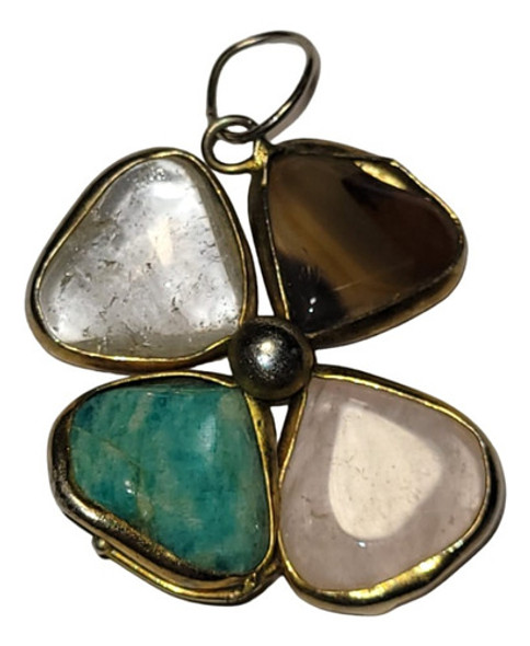 Dije En Forma De Flor/trébol Con Piedras Naturales 1