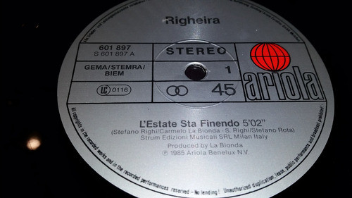 Righeira Lestate Sta Finendo Special 12 Inch Remix Temazo 85 1