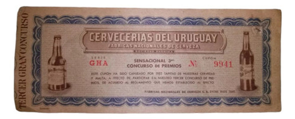 Cerveceria Del Uruguay,cupon Año 1955, Encuadrado 0