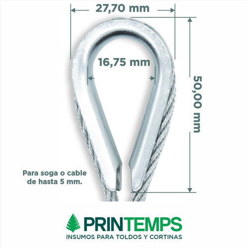 Guardacabos Acero Galvanizado 3/16 P/ Cable Hasta 5 Mm X 25 1