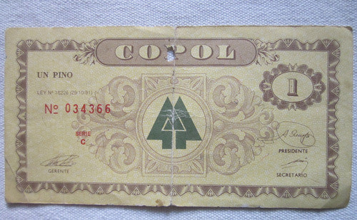 Antiguo Billete Copol 1 Pino 1991 Con Deteriodo 0