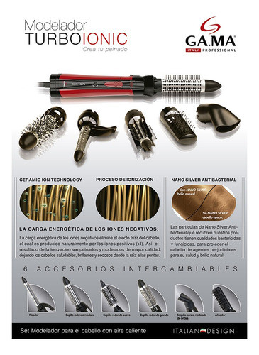 Secador Modelador Gama Rizador Cepillo Alisador Turbo Ionico 1