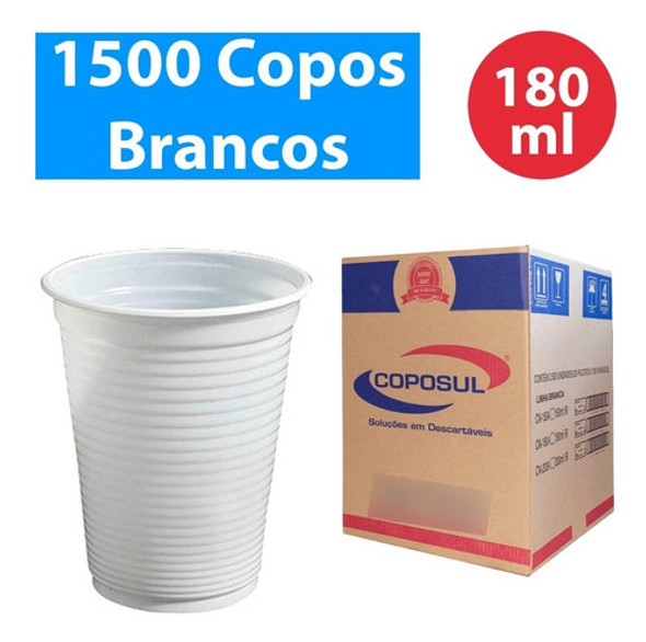 Copo Plástico Branco 1500uni C/180ml P/água Suco Refri 0