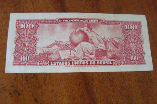 Cedula Brasil 100 Cruzeiros Dom Pedro Ii / Com Carimbo 1
