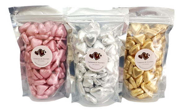 Corazones Chocolate Rosa Gold Souvenirs Casamiento Bautismo 1