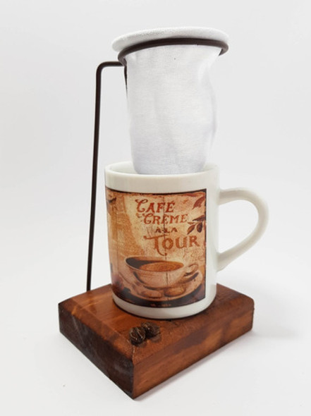 Coador De Café Mini Pano Com Suporte + Caneca Porcelana 0