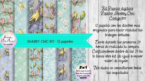 Papeles Digitales Shabby Chic Vintage Verde Y Celeste B17 1