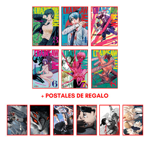 Combo Chainsaw Man 3 A 8 + 6 Postales - Manga - Ivrea 0