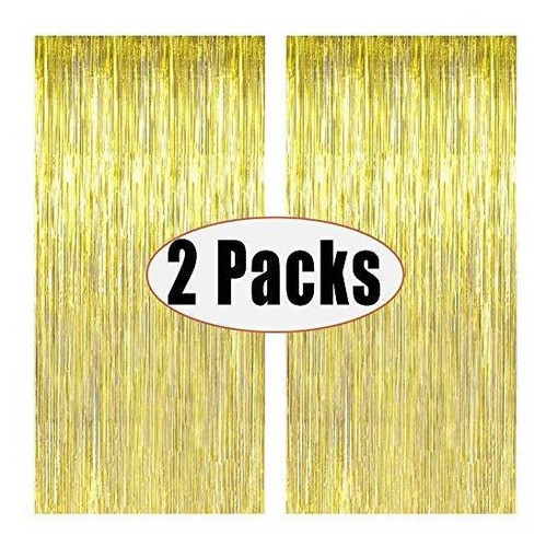 Fecedy 2pcs 3ft X 8.3ft Oro Metalizado Oropel Cortinas Con F 0