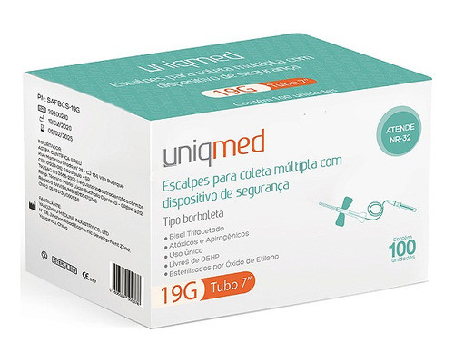 Kit Escalpe P/coleta Múltipla 19g Tubo  7  C/200un - Uniqmed 1