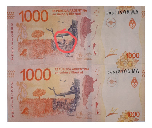 Billete De $1000 Con Detalle Girasoles Más Grandes Serie  Ma 1