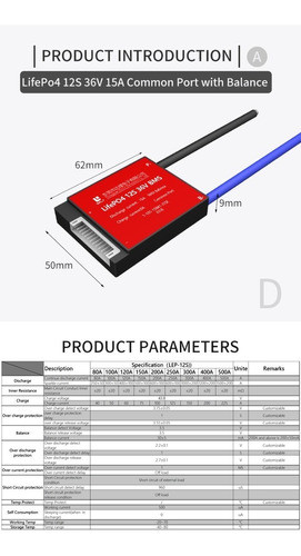 Protección De Batería 18650 Bms 12 Celdas 12s 36v 15a 1