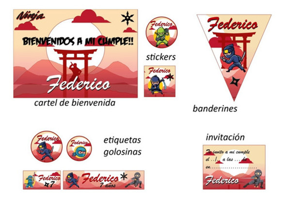 Ninja Kit Cumpleaños Banderines Sticker 1
