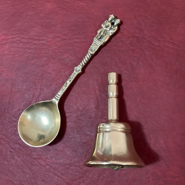 Antigua Campana De Bronce Y Cuchara De Bronce 0