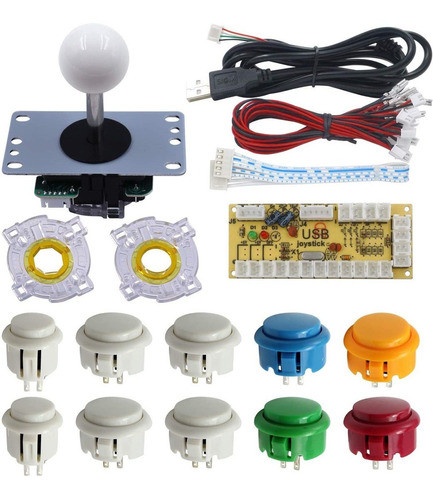 Kit Arcade Joystick - Botones Colores - Pomo Blanco 0