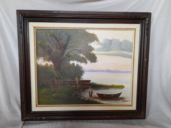 Quadro Oleo Sobre Tela Paisagem Com Moldura Madeira 1