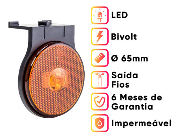 Kit 10 Lanternas Laterais Âmbar Led Bivolt Com Suporte 65mm 1