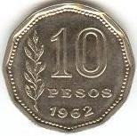 Serie 10 Pesos Argentina         1962 A 1968     (7 Monedas) 0