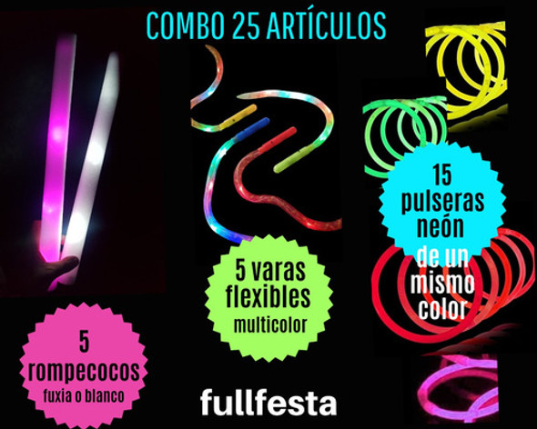 Combo 25 Art -led Y Neón Para La Mano-cotillón-fiesta-upd 0