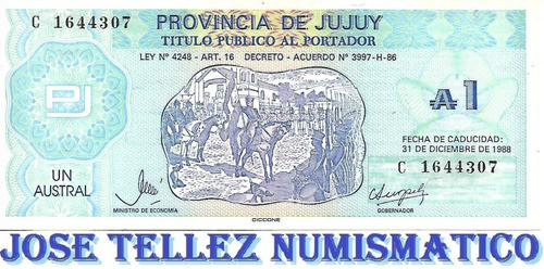 Ec# 012  Bono 1 Austral Jujuy Excelente Palermo 0