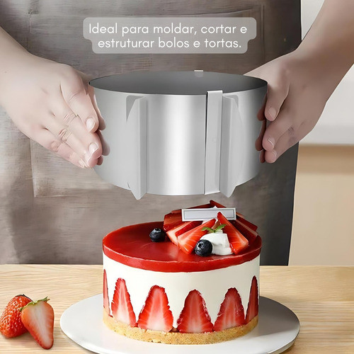Aro Cortador Molde Para Bolo Regulável 16cm A 30cm Redondo 1