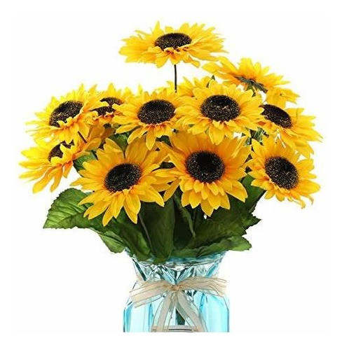 Derblue 15.74  Ramo De Girasoles Artificiales Con 14 Cabezas 0