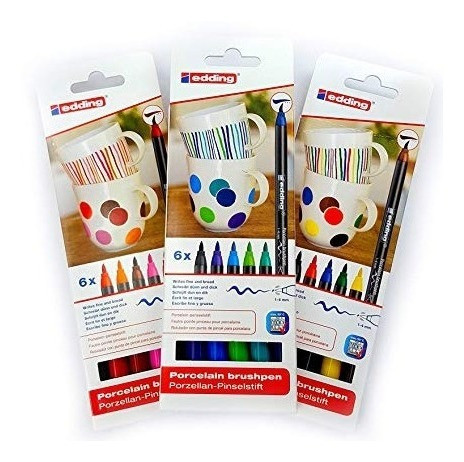 Marcadores Pincel Edding Para Porcelana 6 Colores Fríos 1