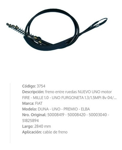 Cable Freno Entre Rueda Duna 1.0 Fire 04/ Uno Furgoneta 3754 1