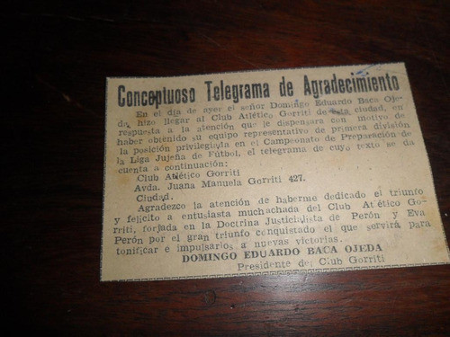 Presidente Club Atletico Gorriti Domingo E Baca Ojeda Jujuy 0