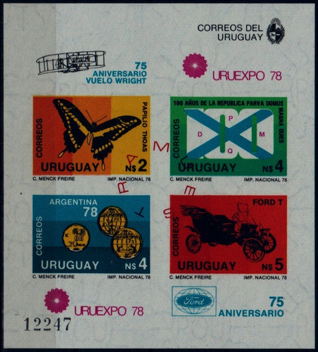 Uruguay - Mariposa - Ford T - Block Mint Sin Dentar 0