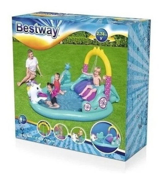 Playcenter Unicornios Bestway Inflable C/ Tobogan 220 Lts P 1