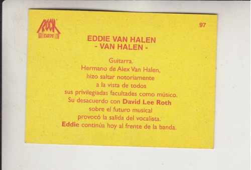Idolos Guitarrista Eddie Van Halen Tarjeta Rock Cards 1997 1