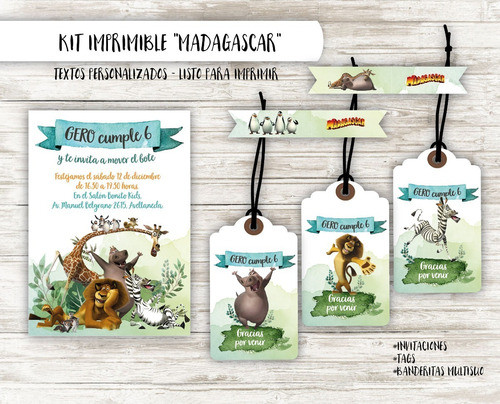 Kit Imprimible Madagascar - Textos Personalizados 0
