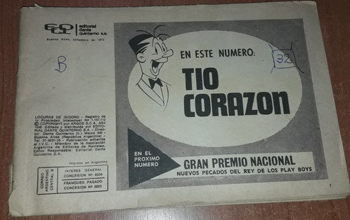 Revista Locuras De Isidoro Tio Corazon  Septiembre De 1973 0
