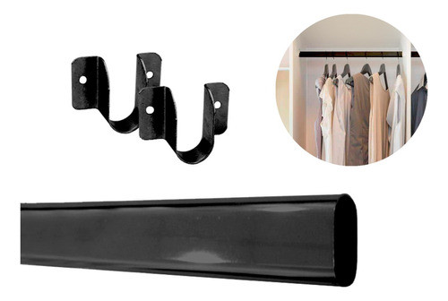 Caño Oval Acero Negro Placard X 1 Metro + 2 Soportes 0