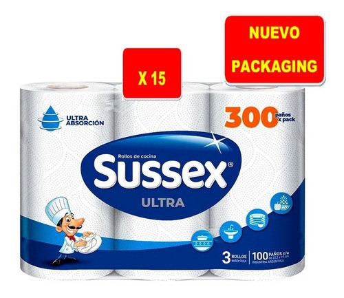 Rollo De Cocina Sussex Premium 100 Paños X 3 Bolsones 0
