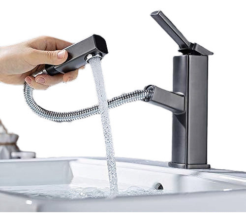 Grifo De Lavabo De Baño Con Rociador Extraíble Gris 0